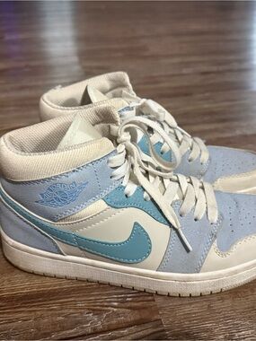 Jordan Women’s/Kids Mid-Top Sneakers in Pale Blue and White